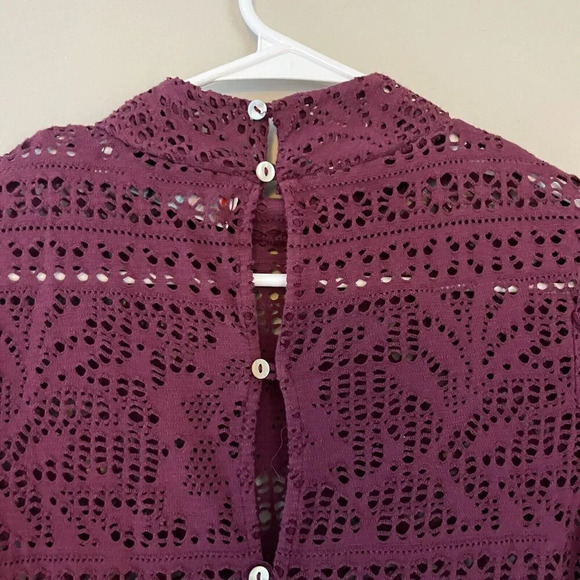 Free People Beach Women Purple A Line Dress S Short Sleeve Lace Floral Mock Neck - Picture 10 of 12